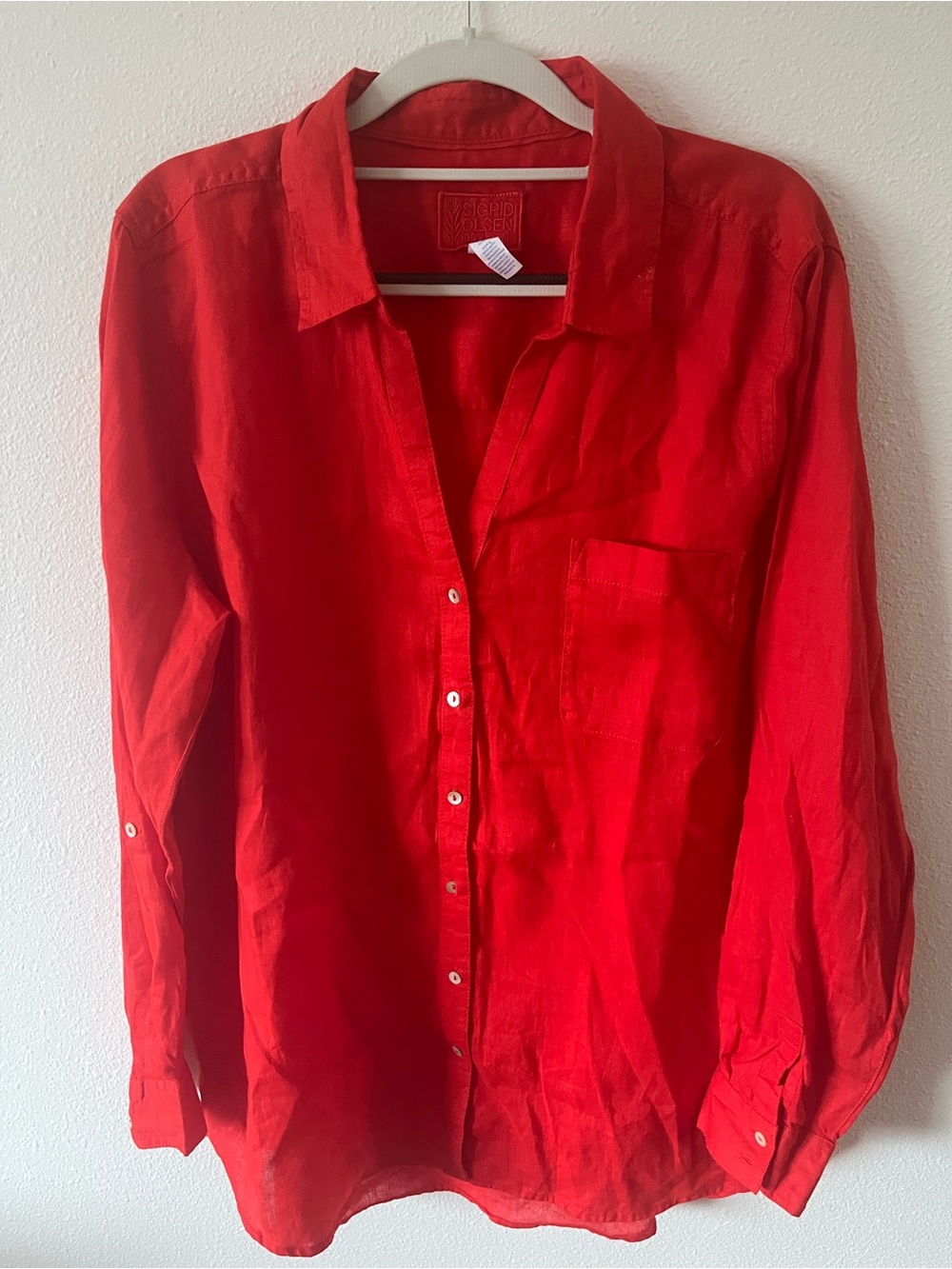 Sigrid Olsen Vibrant Red Long-Sleeve Button-Down Shirt